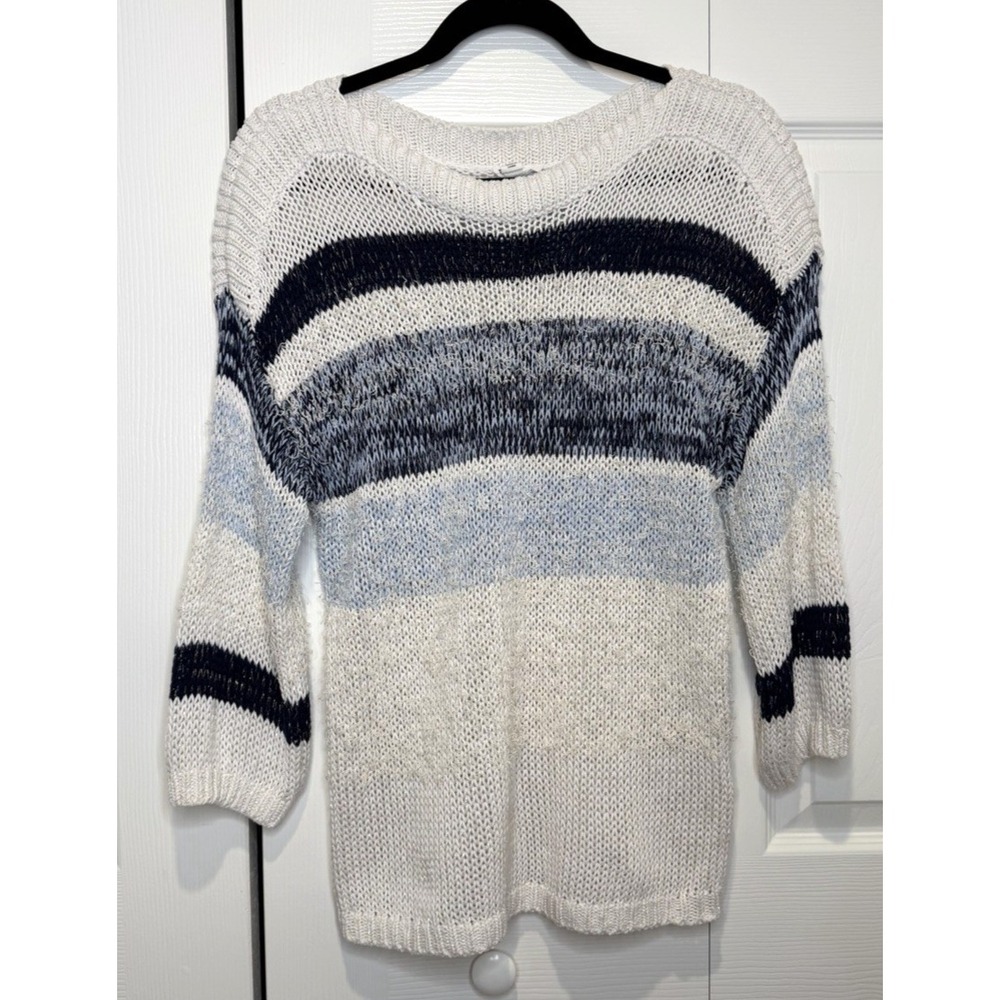 Tribal Womens Metallic Striped Open Knit Eyelash Sweater Size M Boho Indie Fairy